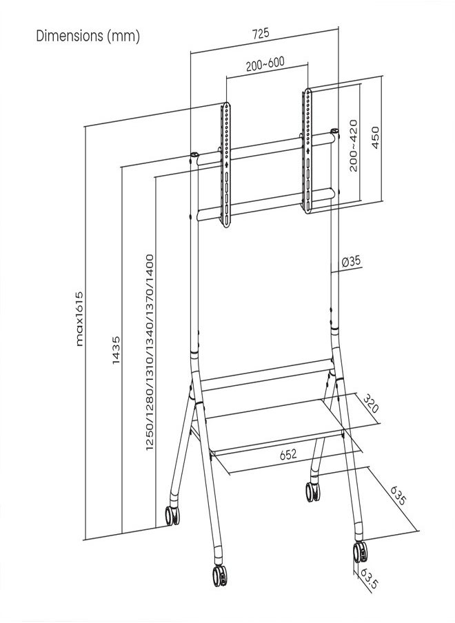 Skill Tech SH 116FS W Minimalist Heavy Duty Studio TV Cart for 37–86 Inch Screens, VESA 600x400, Max Load 80kg – Rolling TV Stand with Adjustable Height  White  - Image 3