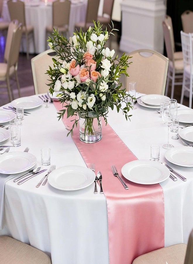 Barafat 16Pcs Round Plastic Tablecloth and Satin Table Runner Set 84 Inch Round Covers 12 x 108 Inch Table Runners for Christmas Wedding Birthday Party Baby (White) - Image 5