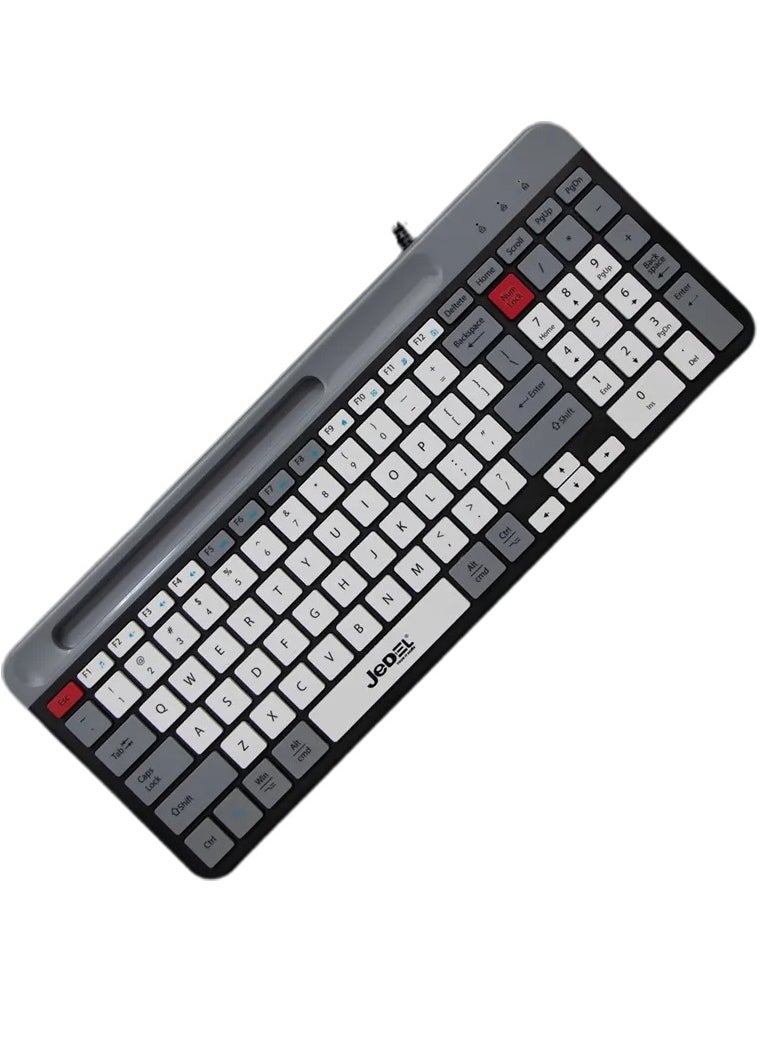 JeDEL K37 Wired Slim Chocolate Office Keyboard With Mobilephone Holder  - Image 3