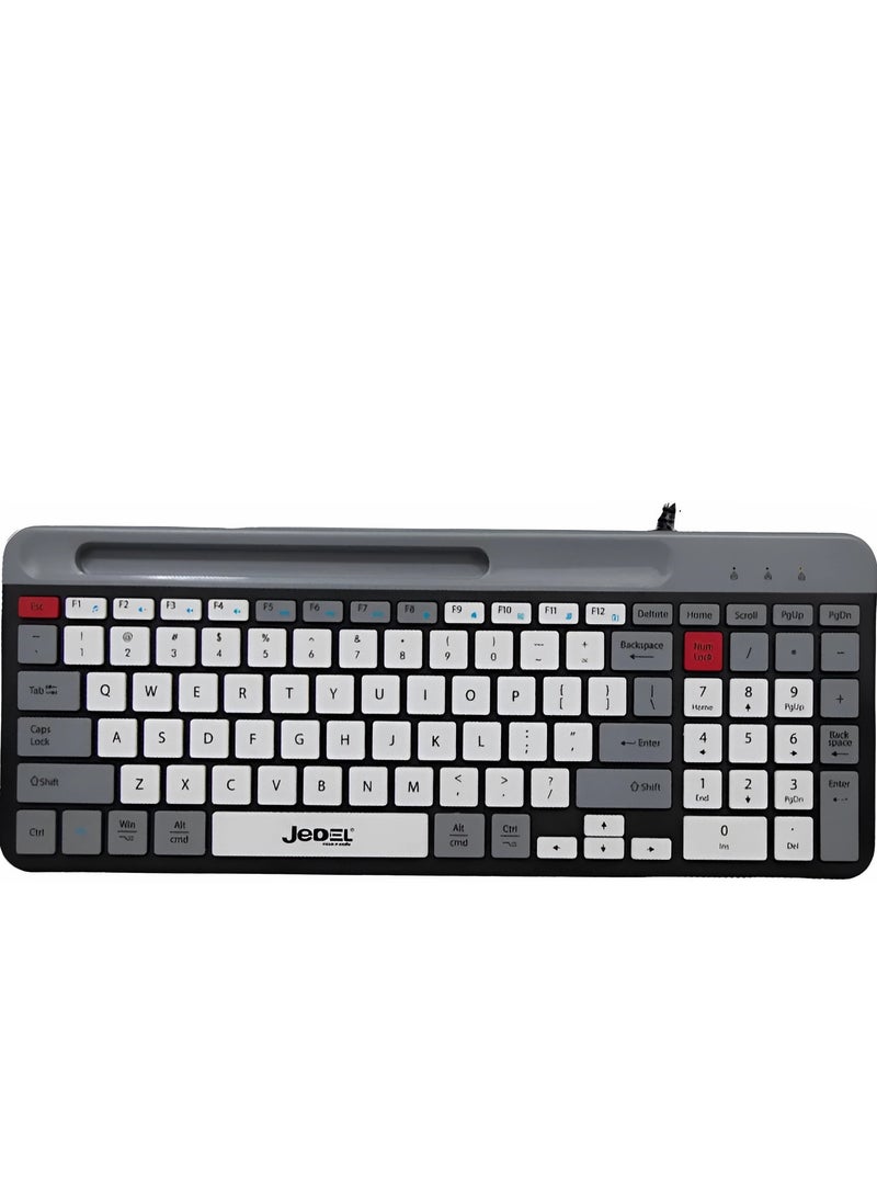 JeDEL K37 Wired Slim Chocolate Office Keyboard With Mobilephone Holder  - Image 1