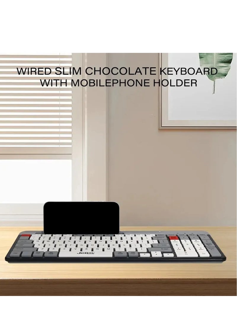 JeDEL K37 Wired Slim Chocolate Office Keyboard With Mobilephone Holder  - Image 5