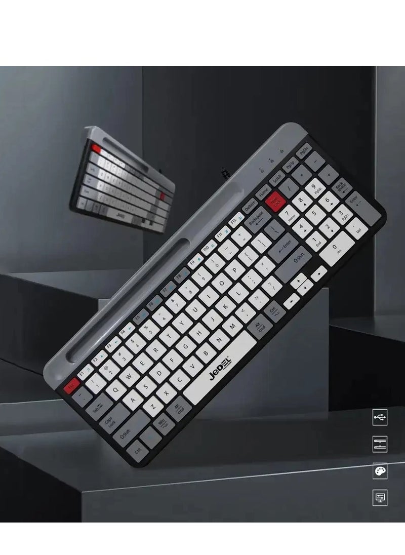 JeDEL - K37 Wired Slim Chocolate Office Keyboard With Mobilephone Holder - Image 1