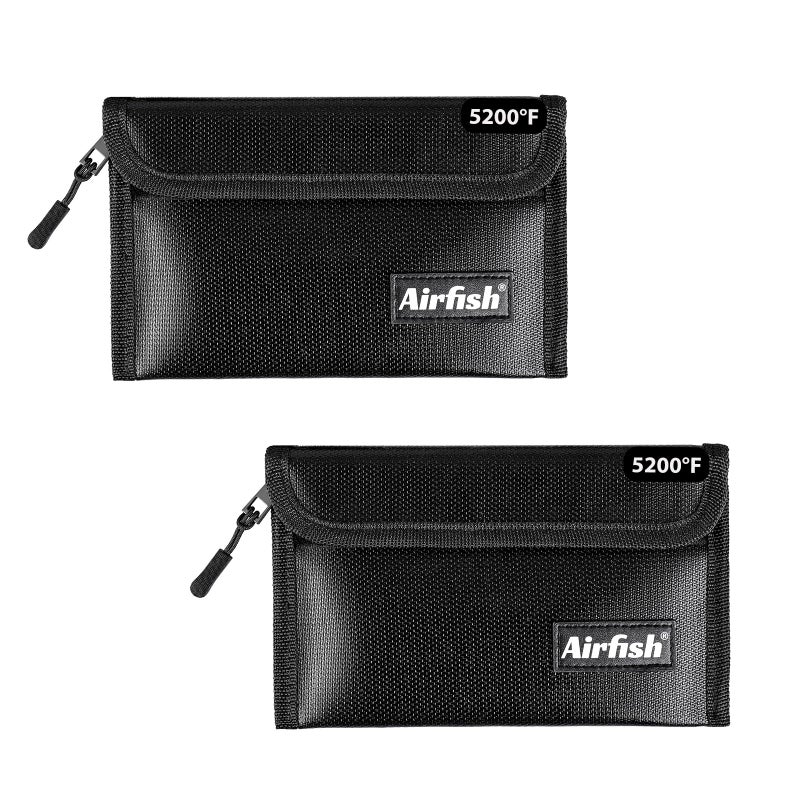 Airfish 2 pieces fireproof money bag, 5 x 8 inches fireproof wallet, waterproof money bag with zipper, small fireproof money bag for valuables - black - Image 1