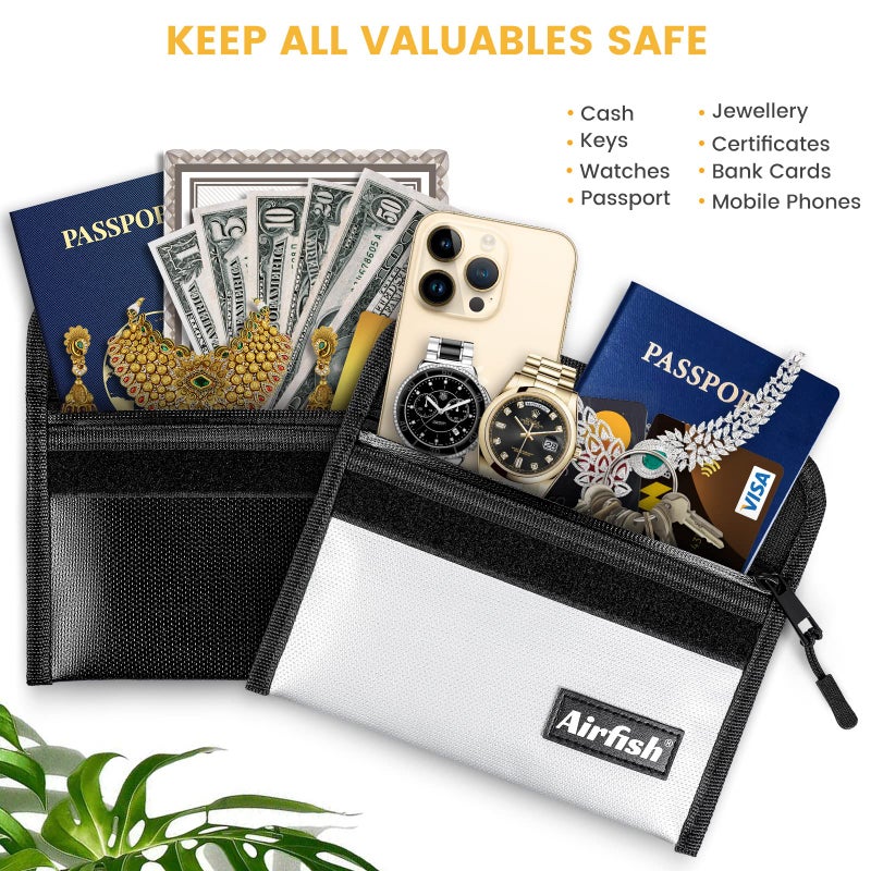 Airfish 2 pieces fireproof money bag, 5 x 8 inches fireproof wallet, waterproof money bag with zipper, small fireproof money bag for valuables - black - Image 3