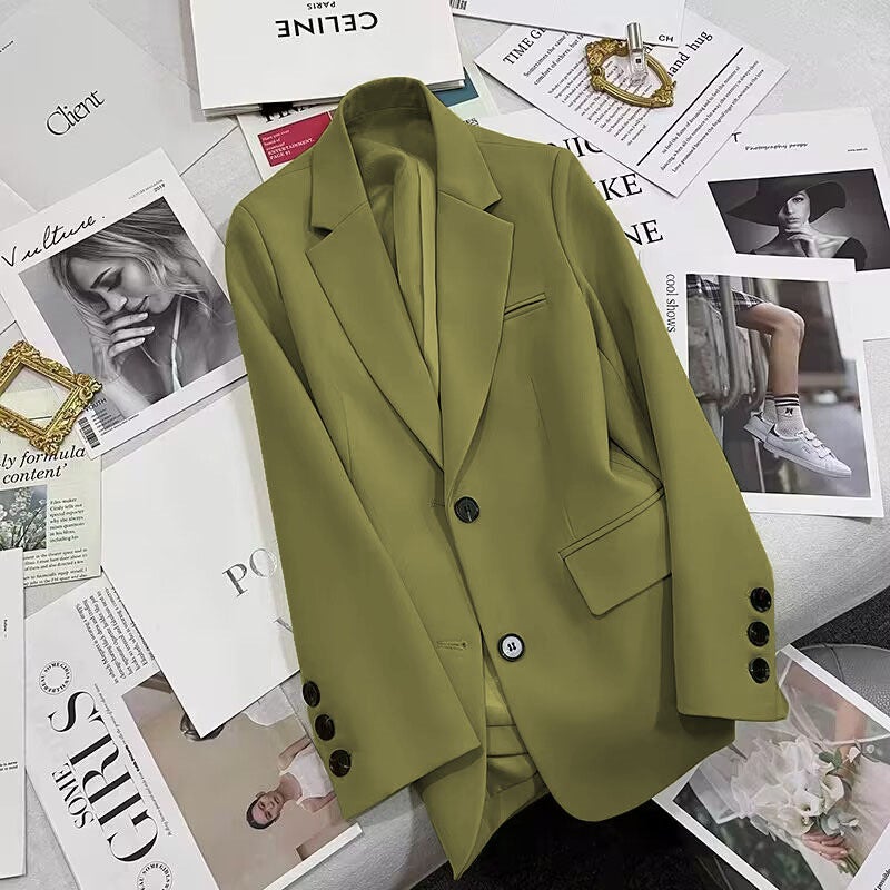 جاكيت بدلة كاكي للنساء 2024 ربيع وخريف جديد غير رسمي أنيق في الشارع بدلة عالية الجودة قمة عصرية للنساء - Image 1
