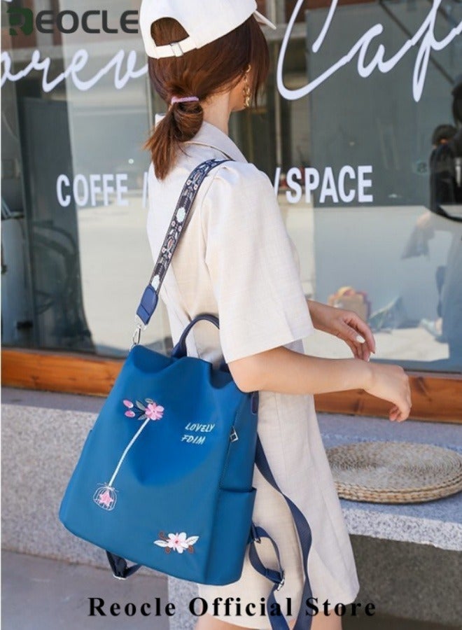 REOCLE Women's Fashion Backpack Flower Embroidered Double Use Backpack / Shoulder Bag Oxford Large Capacity Anti-theft Backpack - Image 2