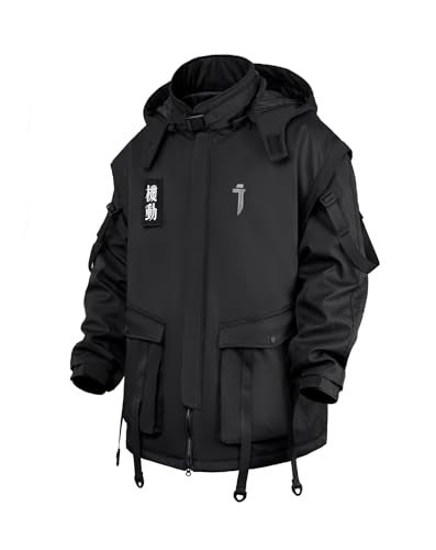 Niepce Inc Loose Fit Japanese Streetwear Techwear Men’s Winter Parka Jacket (Black1, X-Large) - Image 1