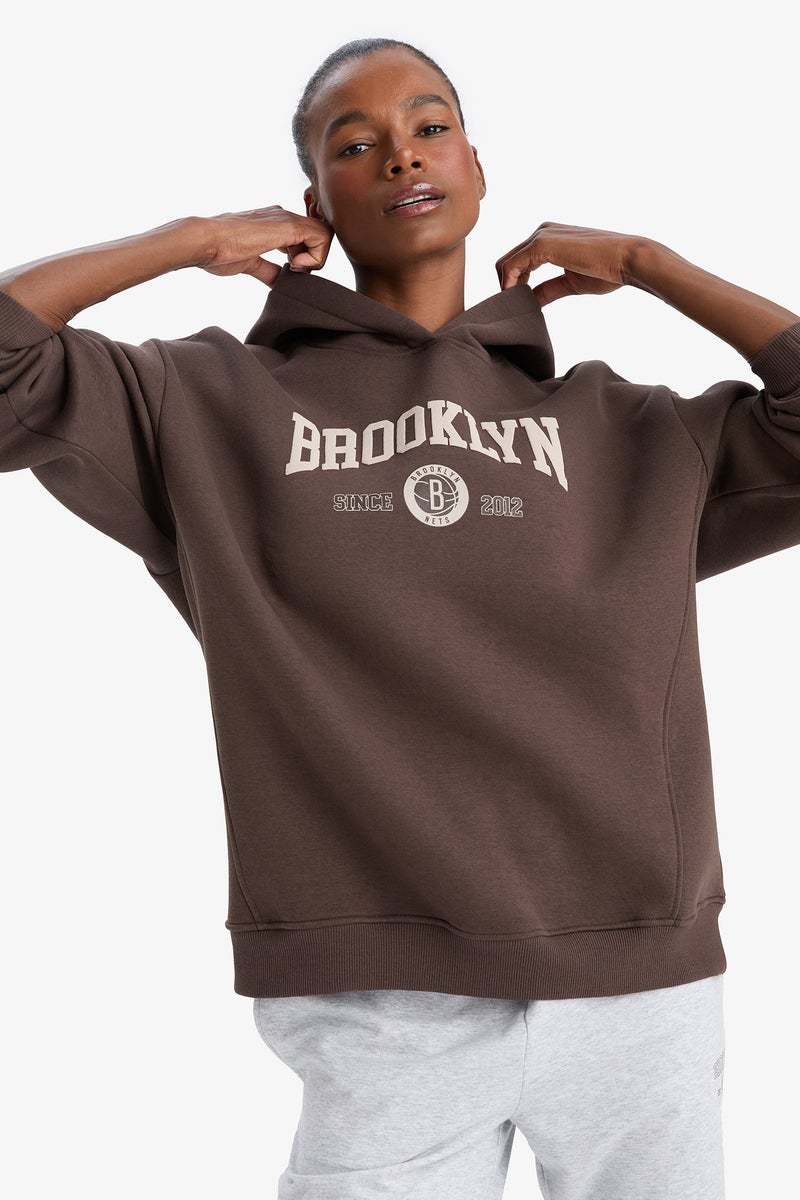 DeFacto Brown Woman Brooklyn Nets Licensed Long Sleeve Sweatshirt Casual - Image 4