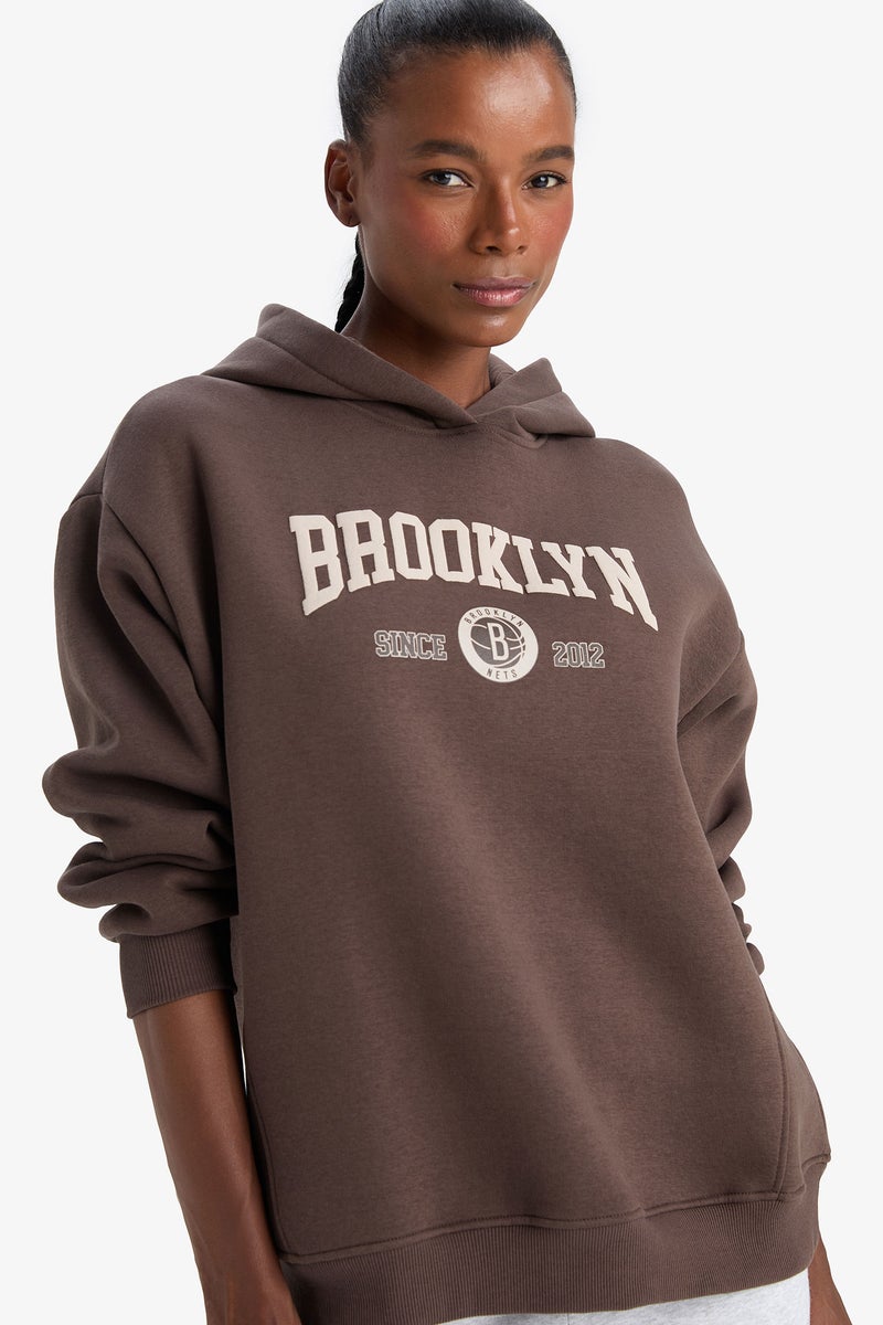 DeFacto Brown Woman Brooklyn Nets Licensed Long Sleeve Sweatshirt Casual - Image 1