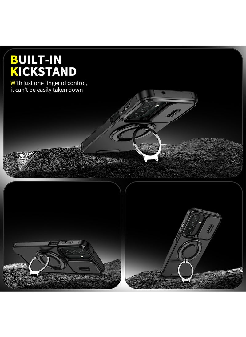 Phone Case for Galaxy A57 with Camera Cover and Ring Holder,Magnetic Car Mount Compatible, Hard Back + Soft Edge Shockproof Protective Cover,Black - Image 4