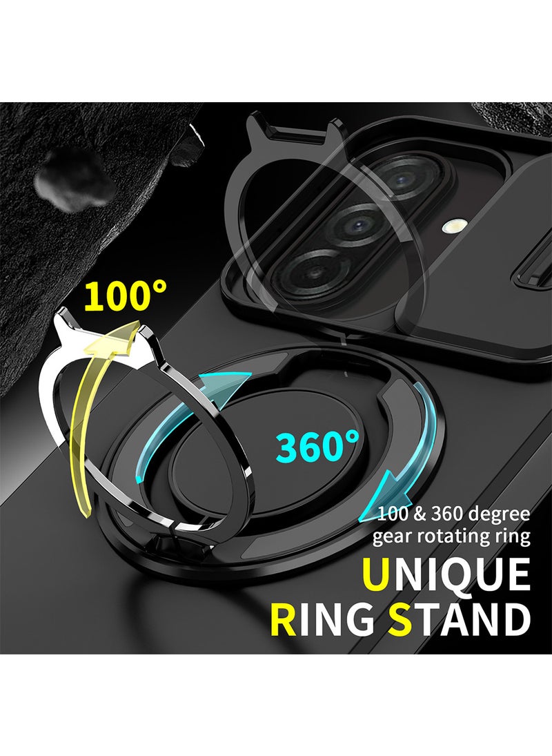 Phone Case for Galaxy A57 with Camera Cover and Ring Holder,Magnetic Car Mount Compatible, Hard Back + Soft Edge Shockproof Protective Cover,Black - Image 3