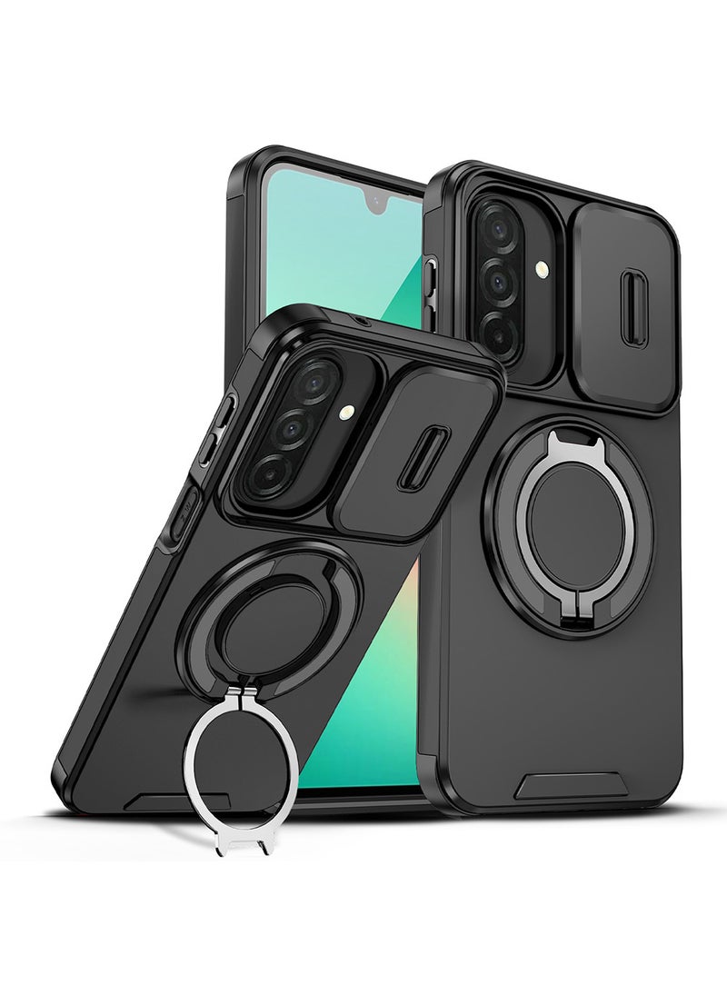 Phone Case for Galaxy A57 with Camera Cover and Ring Holder,Magnetic Car Mount Compatible, Hard Back + Soft Edge Shockproof Protective Cover,Black - Image 1