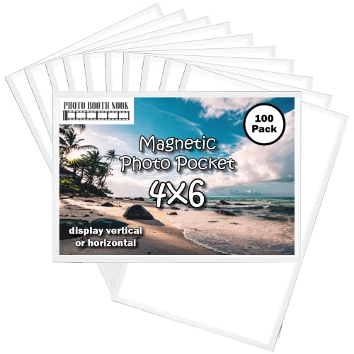 Photo Booth Nook Photo Booth Nook  Premium Magnetic Pocket Picture Refrigerator Frame White Holds 4 x 6 Inches Photos 100 Pack  - Image 1