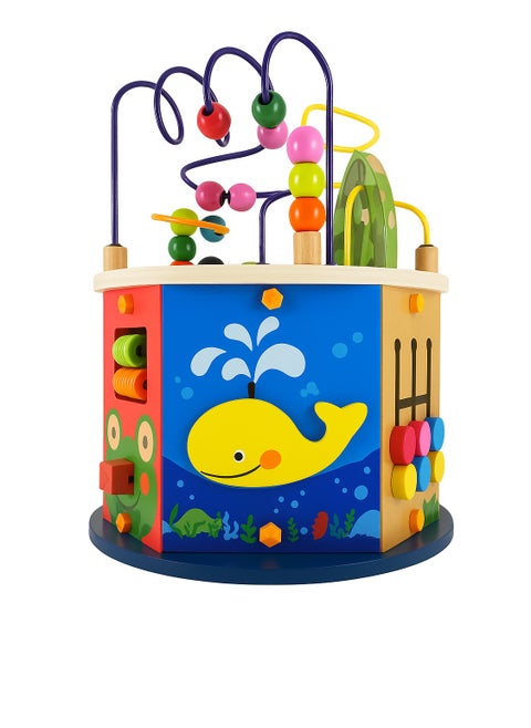 Multifunctional Wooden Activity Cube for 1-Year-Olds - 8 Engaging Learning Activities, Bead Maze, Rainbow Gear, Shape Sorter, Numeral Flip Board & Non-Toxic, with 3 Additional Slides