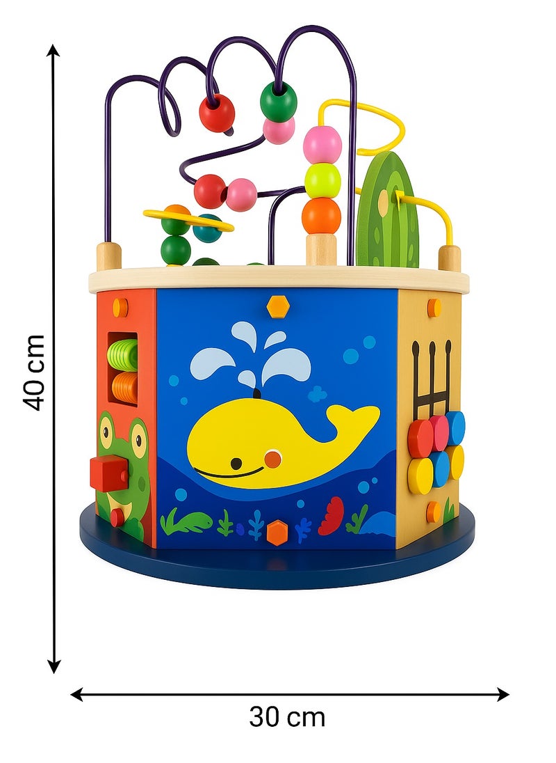 Factory Price - Multifunctional Wooden Activity Cube for 1-Year-Olds - 8 Engaging Learning Activities, Bead Maze, Rainbow Gear, Shape Sorter, Numeral Flip Board & Non-Toxic, with 3 Additional Slides - Image 1