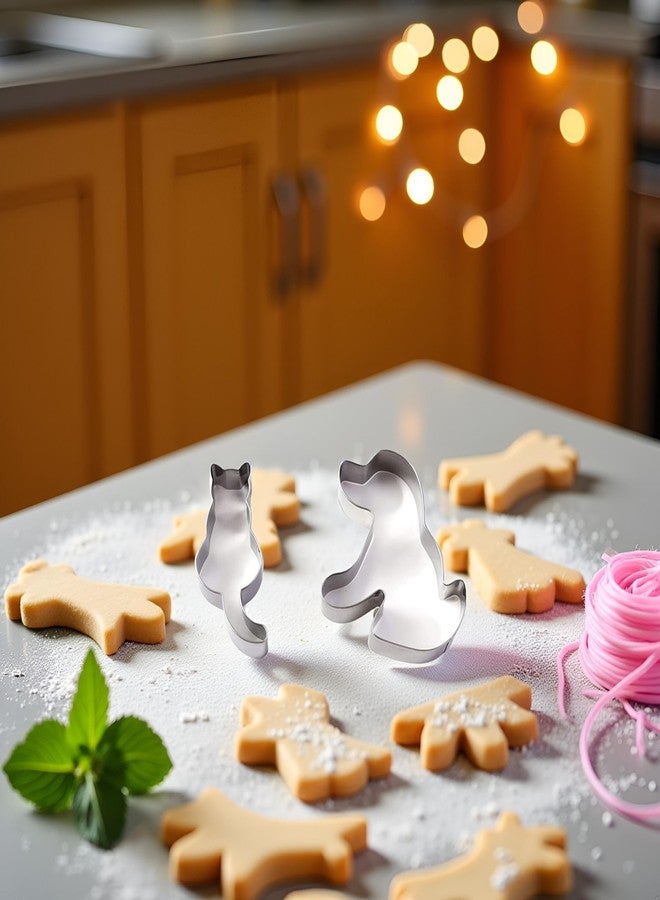 Pxiryanlow 2 Pcs Silver Cookie Cutters Set Cat Dog Cookie Cutter Stainless Biscuit Cutters Baking Molds Animal Shape Suit Small Cookie Cutters for Kitchen Baking Tools and Accessories - Image 4