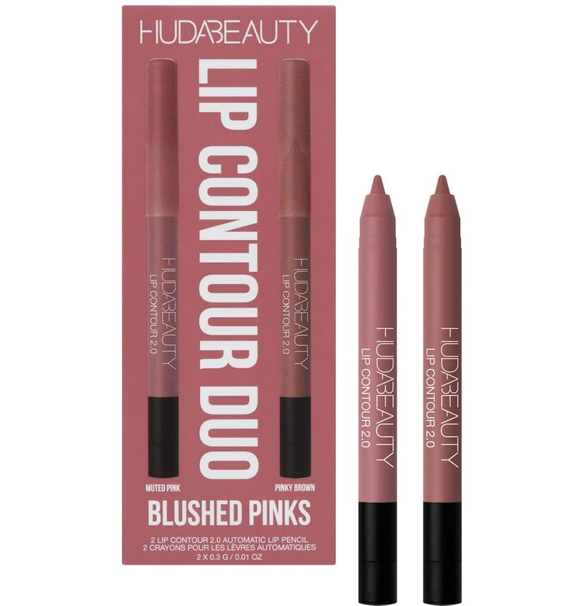 Huda Lip Contour Duo Blushed Pinks - 2 Mini Lip Pencils in Muted Pink and Pinky Brown - Image 1