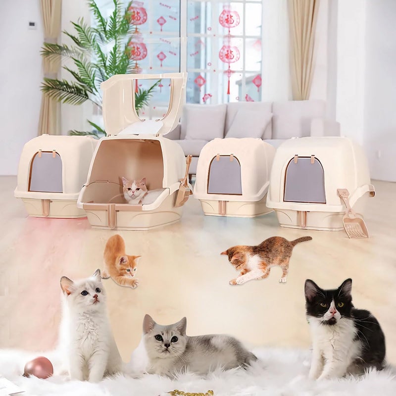 gluckluz Replaceable parts Large Enclosed Cat Litter Box, Hooded Odorless Kitty Toilet Pan with Lid & Scoop, Anti-Splash Litter Filter Foot Pedal Ketten Sand Basin Training Set for Medium Large Adult Cats, 58*43*41.5CM Versatile application - Image 2