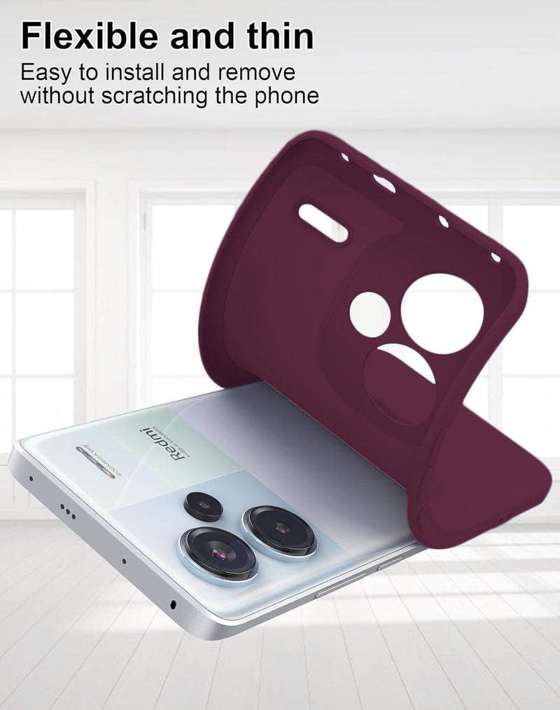 DIZORO Compatible with Mi Redmi Note 13 Pro Plus 5G Back Cover with Upgraded Square Edges for Camera Protection Shockproof Flexible Matte Liquid Silicone Mobile Phone Case (Wine Red) - Image 2
