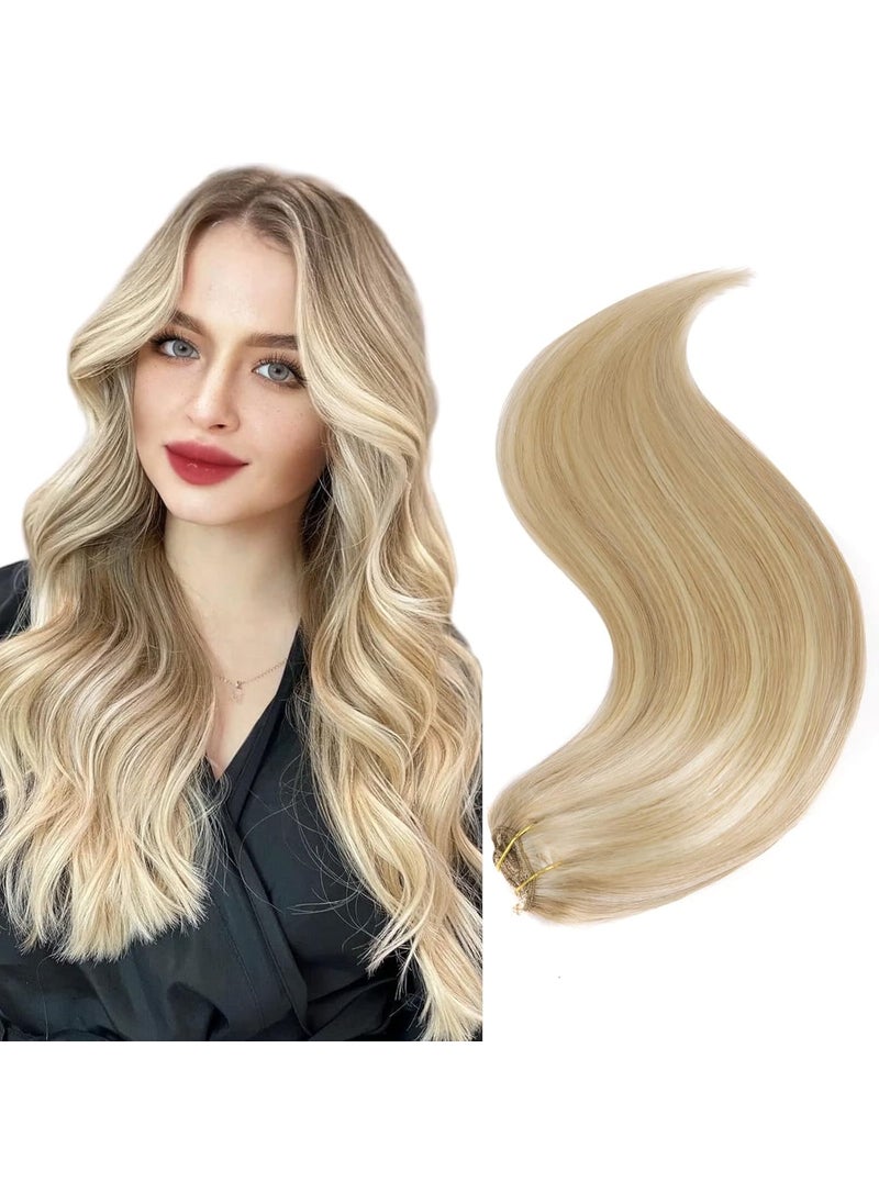 BHF HAIR - 14" Clip in Remy Human Hair Extensions Light Color, Gold Highlights Blonde Human Hair Extensions, Double Weft Thickness to Ends, 100% Human Hair Extensions for Women, 6 Pieces 70g / 2.45oz. - Image 1