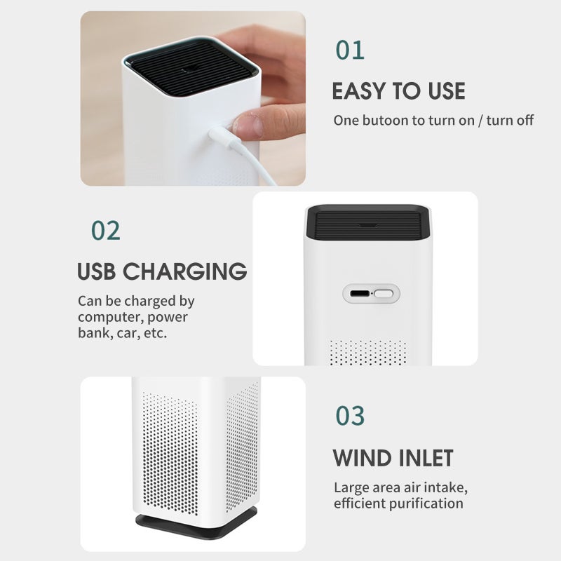 Desktop Air Purifier White Ion Purification Star Projection Lamp - Aromatherapy Function Portable Air Purifier for Home Bedroom Office - Image 3