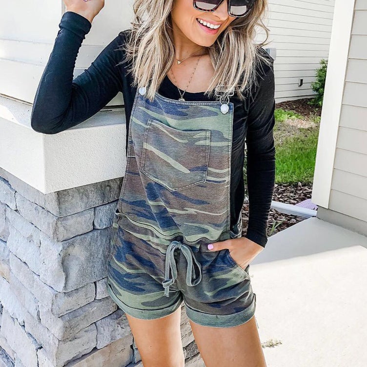 Spot new camouflage leopard print overalls jumpsuit women's clothing factory cross-border Europe and the United States independent station foreign trade hot bat Camouflage bat M - Image 1