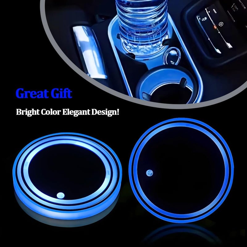 2 قطعة من أضواء حامل الأكواب LED للسيارة، شحن USB، 7 ألوان، حصيرة حامل الأكواب للسيارة، وسادة مشروبات داخلية للسيارة، مصباح ديكور جوي، مناسب لجميع السيارات (النمط 7) - Image 3