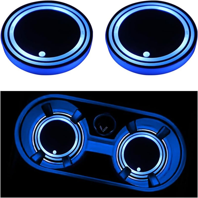 2 قطعة من أضواء حامل الأكواب LED للسيارة، شحن USB، 7 ألوان، حصيرة حامل الأكواب للسيارة، وسادة مشروبات داخلية للسيارة، مصباح ديكور جوي، مناسب لجميع السيارات (النمط 7) - Image 1