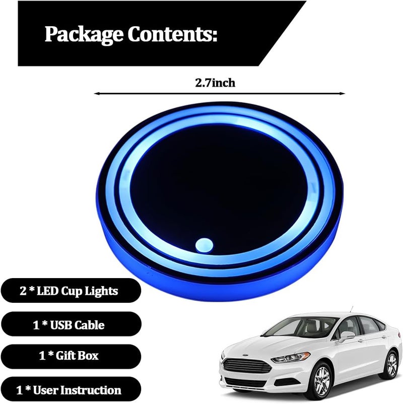 2 قطعة من أضواء حامل الأكواب LED للسيارة، شحن USB، 7 ألوان، حصيرة حامل الأكواب للسيارة، وسادة مشروبات داخلية للسيارة، مصباح ديكور جوي، مناسب لجميع السيارات (النمط 7) - Image 2