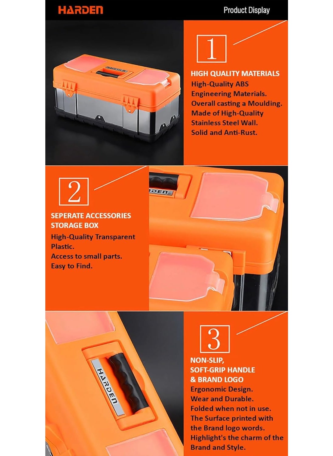 Harden Harden StainlessSteel and ABS Tool Box Size 36 x 16 x 165 cm Professional Series 520224  - Image 5
