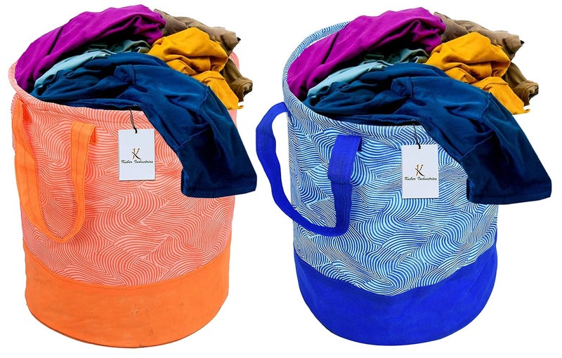Kuber Industries Heart Home Printed 2 Pieces Waterproof Canvas Laundry Bag,Toy Storage,Laundry Basket Organizer 45 L (Blue & Orange) CTHH15763 - Image 1