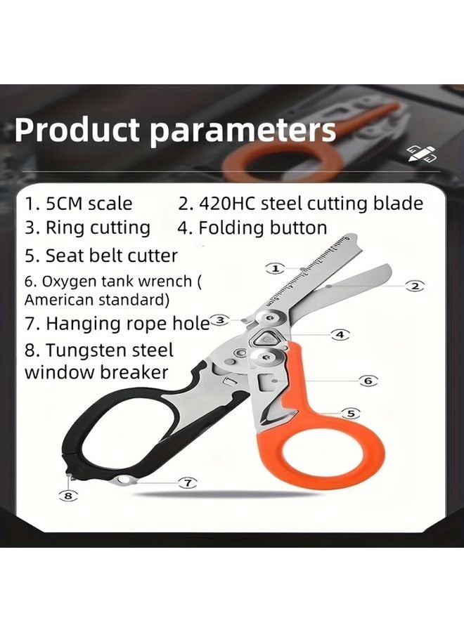 6 In 1 Multifunctional Folding Scissors With Glass Breaker Black - Image 3