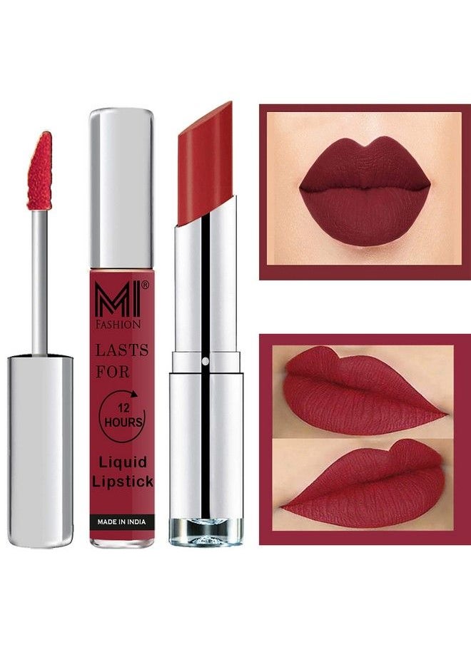 MI FASHION Made In India Lipstick Combo Offers 100% Veg Long Lasting Shimmer Cherry Liquid Matte Lipstick Brown Sugar Creamy Matte Lipstick  - Image 1