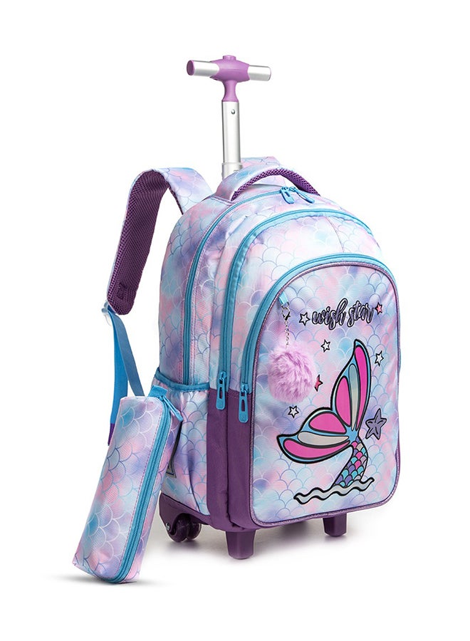 Eazy Kids 18Inch Set of 3 Trolley School Bag with Lunch Bag and Pencil Case Mermaid - Purple - Image 4