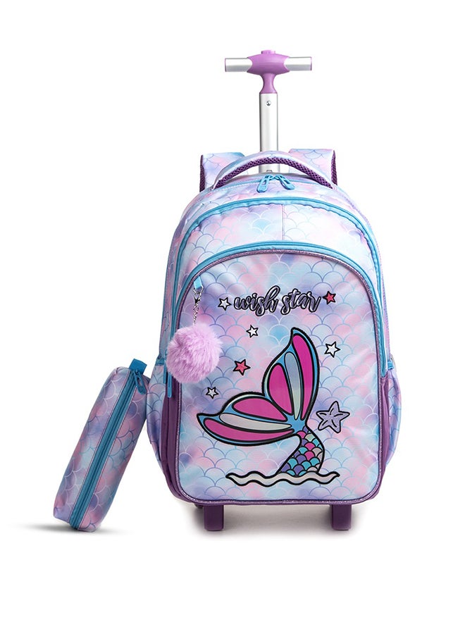 Eazy Kids 18Inch Set of 3 Trolley School Bag with Lunch Bag and Pencil Case Mermaid - Purple - Image 2