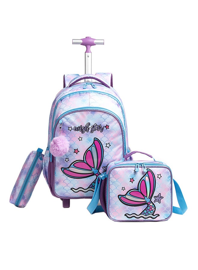 Eazy Kids 18Inch Set of 3 Trolley School Bag with Lunch Bag and Pencil Case Mermaid - Purple - Image 1
