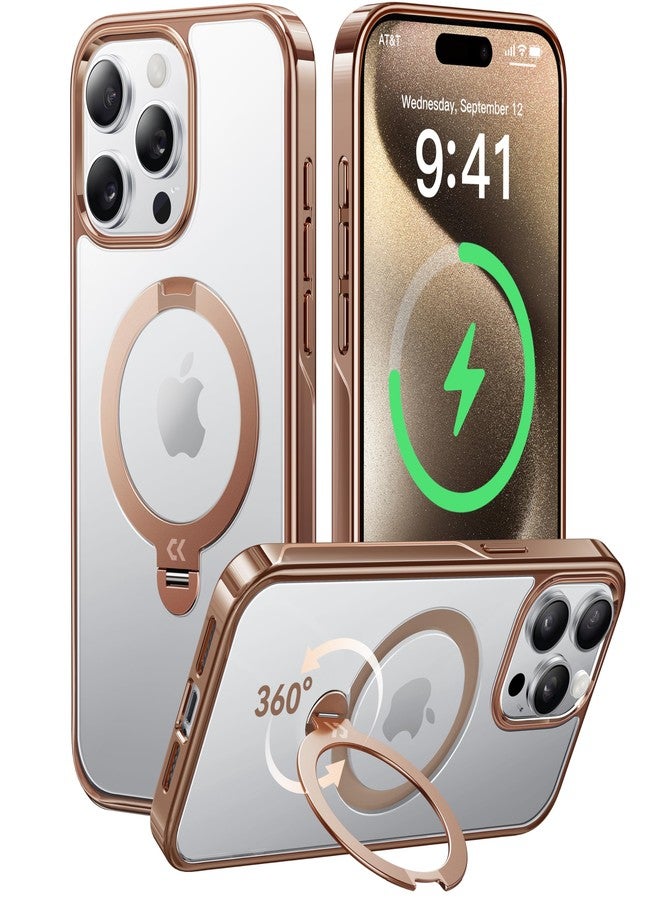 CASEKOO Desert Titanium for iPhone 15 Pro Max Case with 360° Spin Magnetic Stand [Compatible with Magsafe][16FT Military Protection] Polished for iPhone 15 ProMax Case with Stand Ring 6.7'', Rose Gold - Image 1
