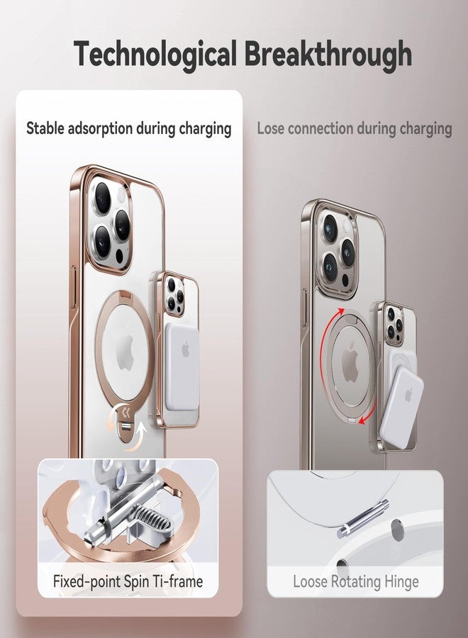 CASEKOO Desert Titanium for iPhone 15 Pro Max Case with 360° Spin Magnetic Stand [Compatible with Magsafe][16FT Military Protection] Polished for iPhone 15 ProMax Case with Stand Ring 6.7'', Rose Gold - Image 4