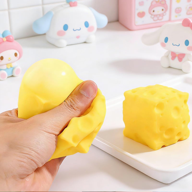 TLM 4PCS Yellow Cheese Squishy Slow Rising, Squishy Squeeze Cheese Block, Soft Novelty Toy, Stress Balls for Adults Rebounding Sensory Squishys Cheese (2.16 inch) - Image 4