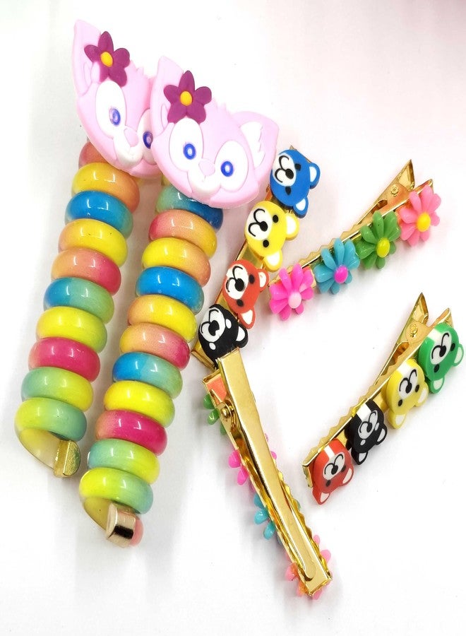 Shivarth New Wire Hair Rubber Band 2pcs with Alligator Clips 2pairs for Girls kids Cute Cartoon Ponytail Holder Spiral Hair Ties Colorful Braids Telephone Wire - Image 2