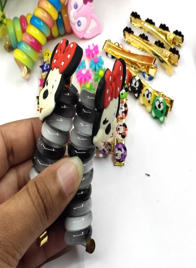 Shivarth New Wire Hair Rubber Band 2pcs with Alligator Clips 2pairs for Girls kids Cute Cartoon Ponytail Holder Spiral Hair Ties Colorful Braids Telephone Wire - Image 4