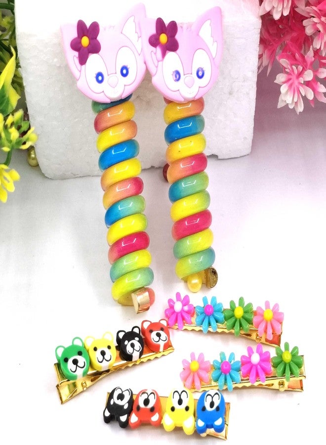 Shivarth New Wire Hair Rubber Band 2pcs with Alligator Clips 2pairs for Girls kids Cute Cartoon Ponytail Holder Spiral Hair Ties Colorful Braids Telephone Wire - Image 3