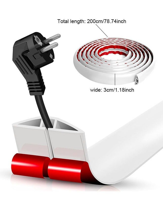 Wall Cord Hider, 2M Floor Cord Cover Cable Cavity, Self-Adhesive Wire Cover Raceway Cable Management Kit for Walls, Flexible PVC Cable Concealer, Cord Cover Floor Power Cable Protector for Home Office Floor Wall - Image 1