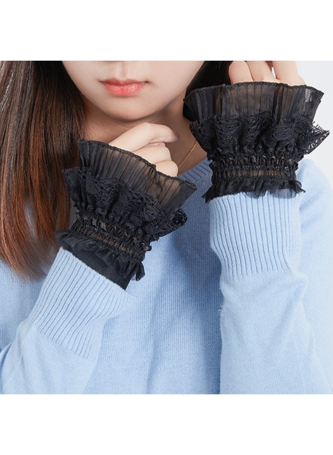Women Gilrs Lace Floral Layered Cuff Stretch Bracelet False Sleeves Wrist Cuffs  - Image 3