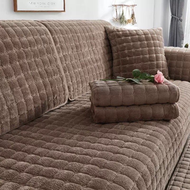 Winter Non-Slip Thick Plush Sofa Cover Set Square-coffee 