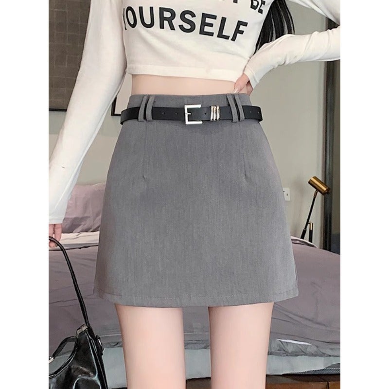 Grey Suit Skirt Women's Summer 2024 New Hip Skirt Small High Waist Slimming Tight A- line Skirt - Image 4