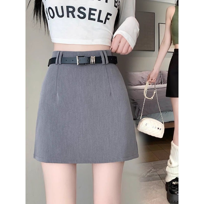 Grey Suit Skirt Women's Summer 2024 New Hip Skirt Small High Waist Slimming Tight A- line Skirt - Image 3