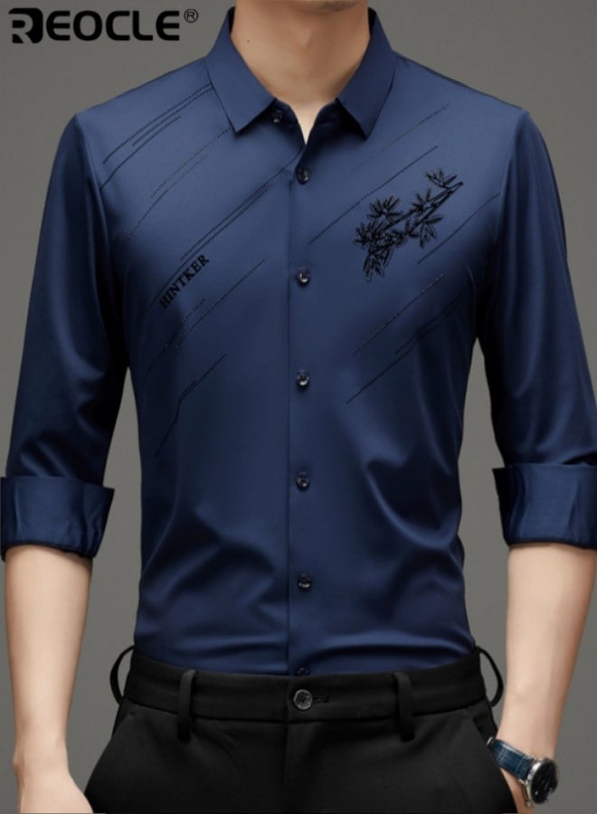 ريوكل قميص رجالي رسمي ضيق الأكمام الطويلة مقاس عادي قابل للتمدد مقاوم للتجاعيد قميص بأزرار تنفس مثالي للربيع والخريف - Image 2