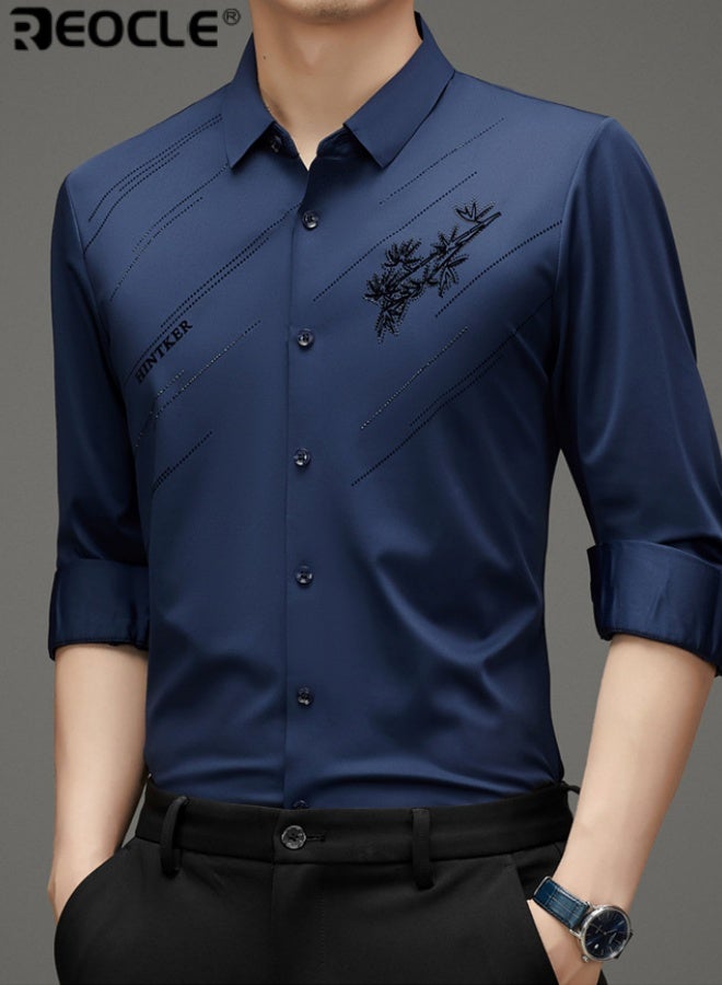 ريوكل قميص رجالي رسمي ضيق الأكمام الطويلة مقاس عادي قابل للتمدد مقاوم للتجاعيد قميص بأزرار تنفس مثالي للربيع والخريف - Image 4