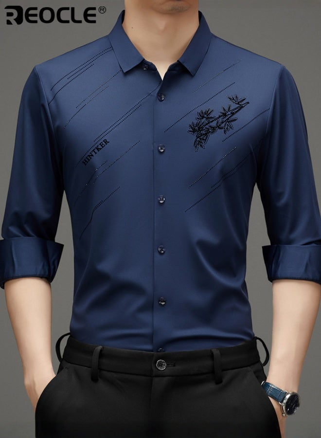 ريوكل قميص رجالي رسمي ضيق الأكمام الطويلة مقاس عادي قابل للتمدد مقاوم للتجاعيد قميص بأزرار تنفس مثالي للربيع والخريف - Image 1